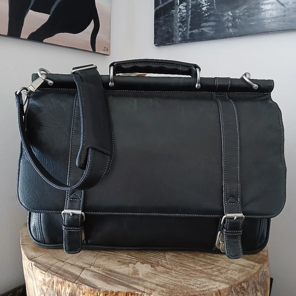 Business EL PORTAL Black Leather MESSENGER Office Work BRIEFCASE ATTACHE BAG